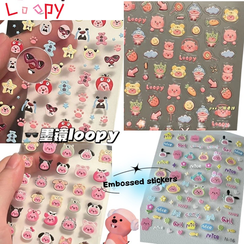 Nail Art - Loopy 3D-Prägeaufkleber, transparenter DIY-Aufkleber, niedlicher Biber,
