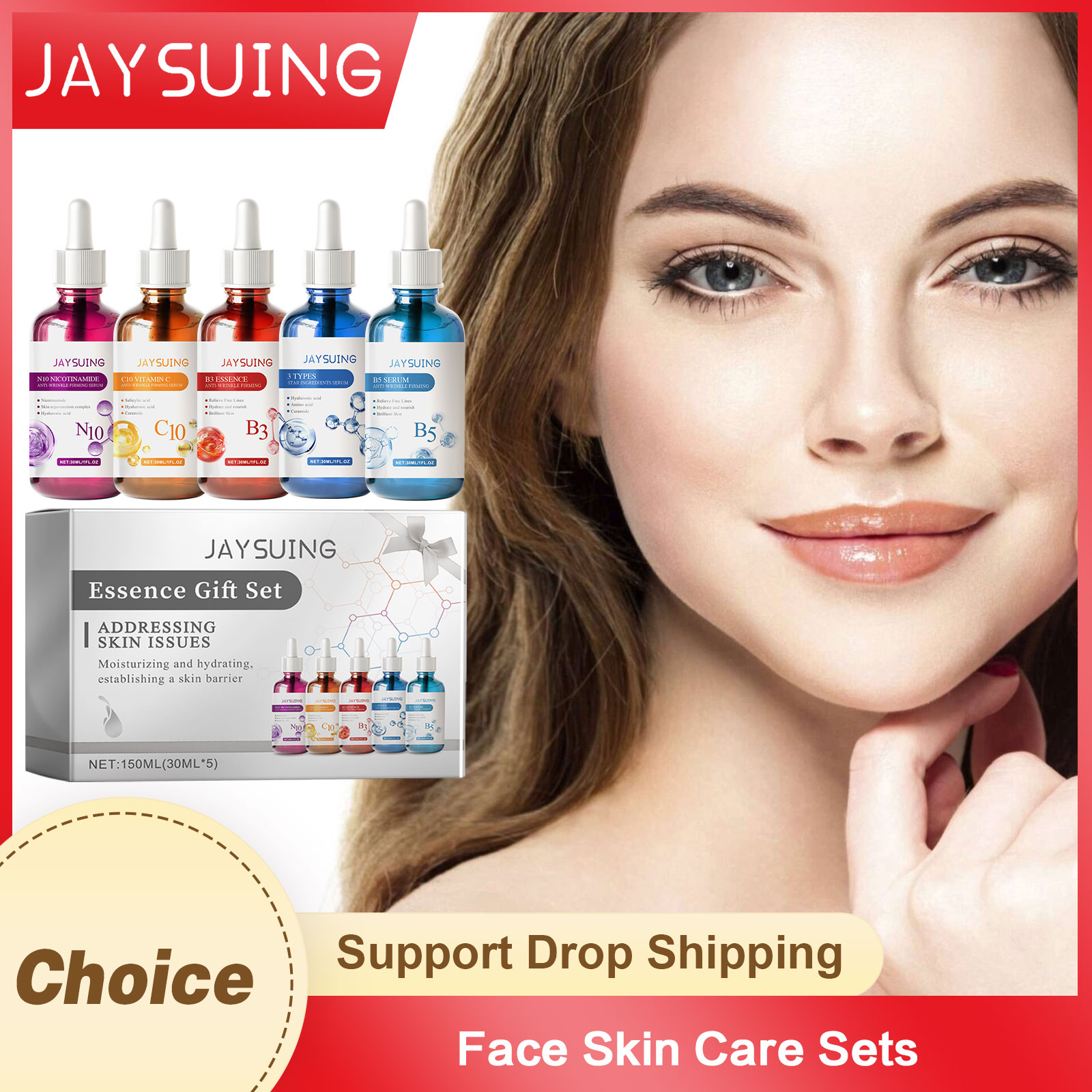 Niacinamide Pore Shrinking Essence - Gesicht Serum Hautpflege Sets 5PCS Hyaluronsäure