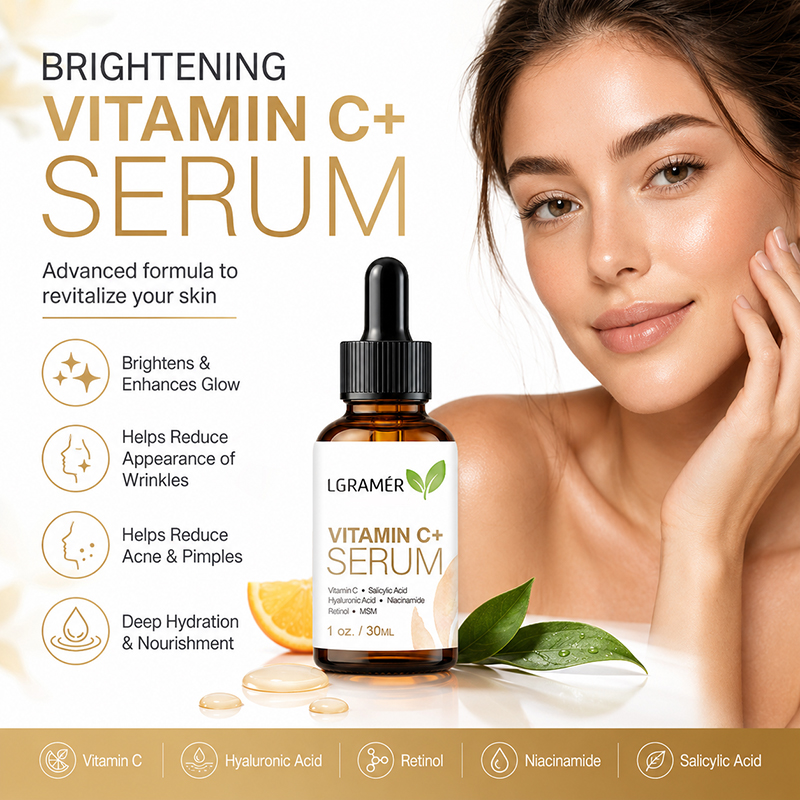 Hyaluronic Acid Facial Serum - Vitamin C+ Gesichtsserum mit Hyaluronsäure, aufhellend,