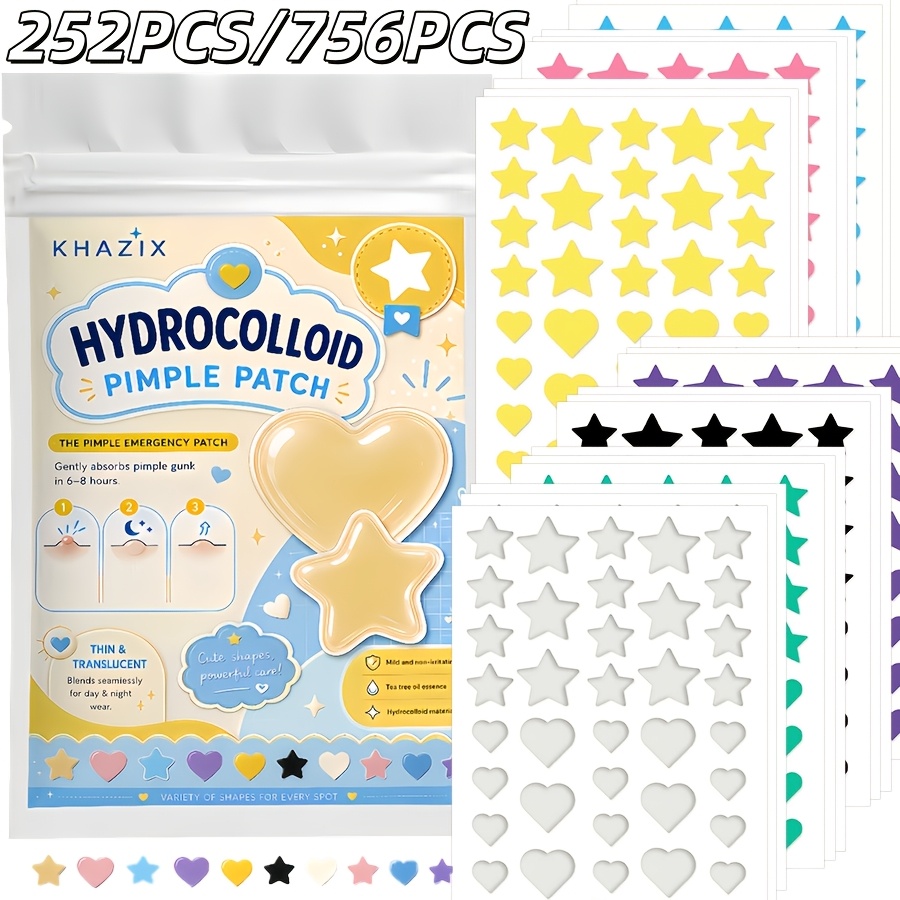 Hydrocolloid Pimple Patch - 7 Farben, 252 Stück/756 Stück. Stern-Akne-Pflaster,