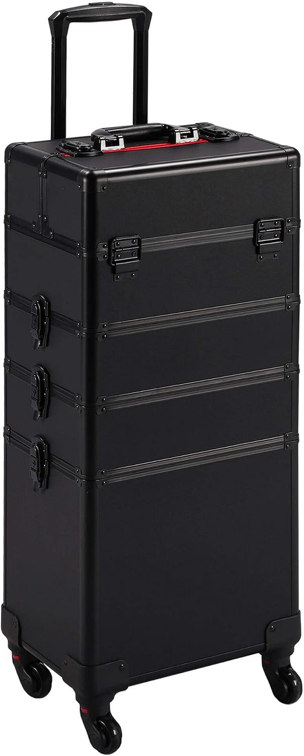 Makeup - Schwarzer 4-in-1 abschließbarer Rollkoffer für Make-up,
