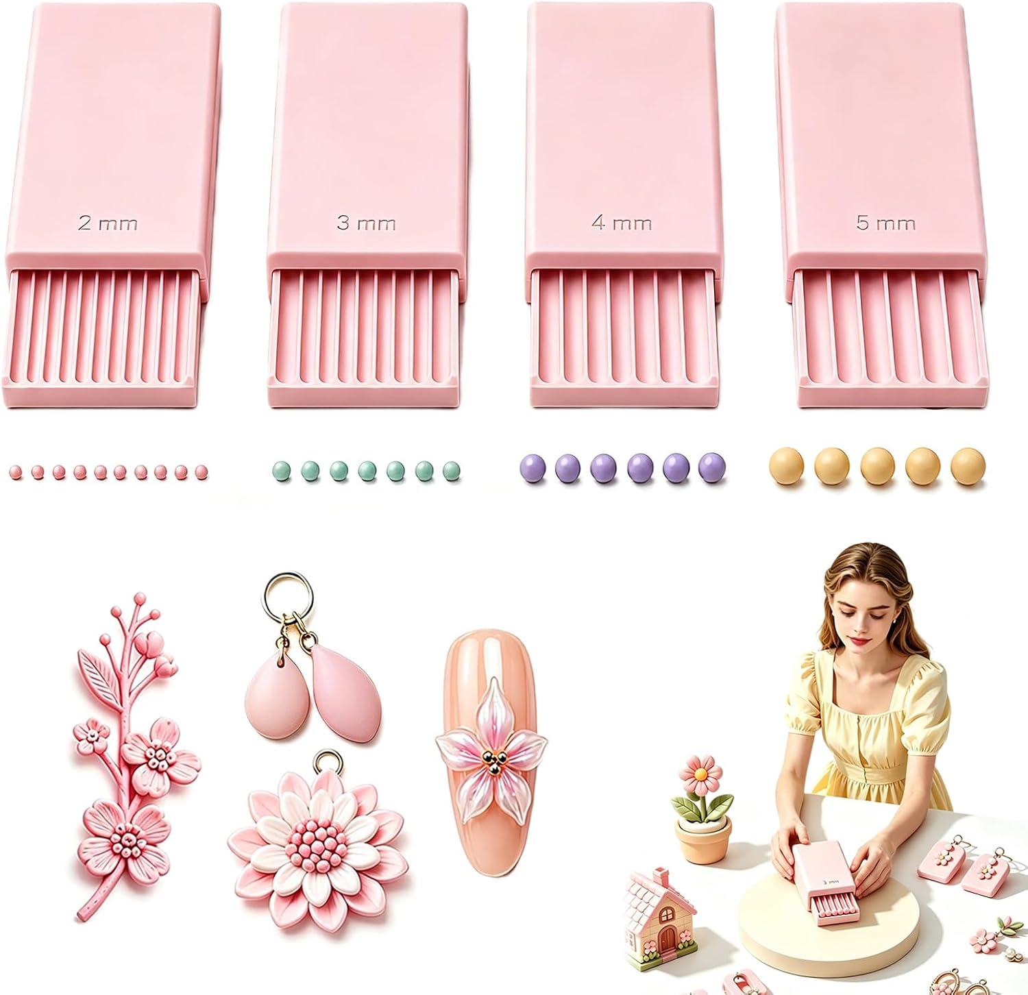 Nail Art - 3D-Druck Ton-Gel-Ball-Maker-Werkzeug, Nagelkunst-Perlenroller für 3D-Gel-Blumen |